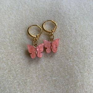 *3 for $20* Peach and Gold Sparkle Acrylic Butterfly Huggie Hoop Earrings